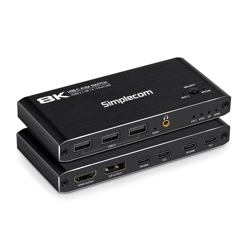 Simplecom KM470 2-Port USB-C KVM Switch 8K Docking Station HDMI 2.1 DP for Laptop Tablet Notebook Accessories