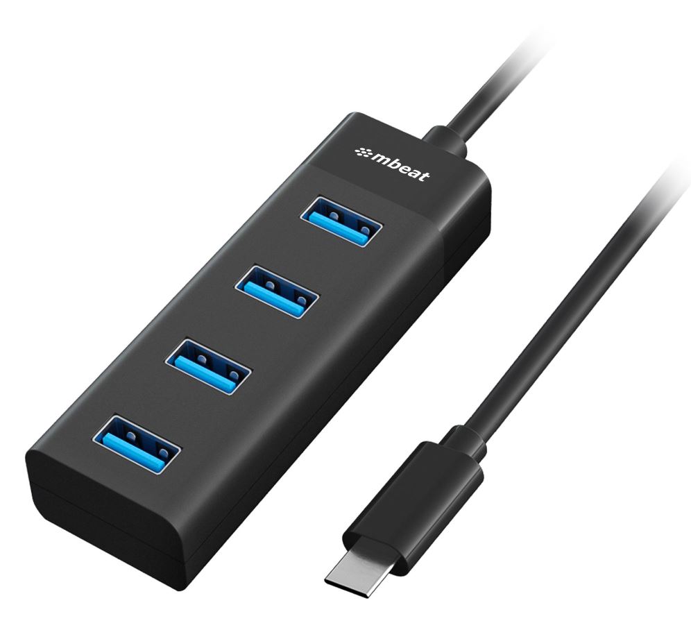 mbeat® USB-C to 4-Port 3.0 Hub - Black USB 3.0 transfer speeds up to 5Gbps Material: ABS Plastic Cable Length: 200mm Weights: 36g USB