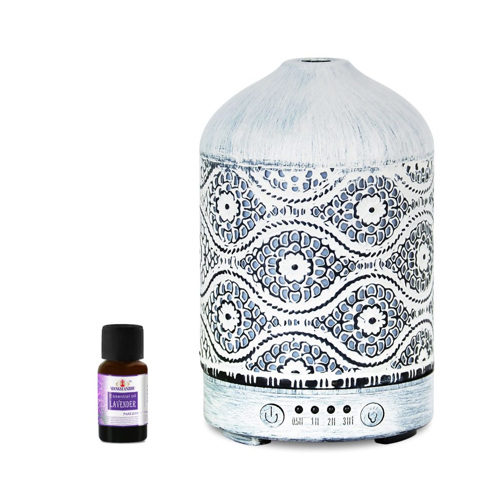 mbeat® activiva Metal Essential Oil and Aroma Diffuser-Vintage White -100ml Built-in 7 LED colour changing Auto stop misting Product weight: 0.26 kg Other Hardware