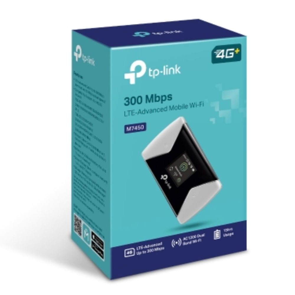 TP-Link M7450 4G-LTE Mobile Wi-Fi 300Mbps DL 50Mbps UL 4G SIM Card + microSD Slot 3000mAh 15hrs Rechargeable Battery for 32 Devices iOS/Android App Network - Consumer