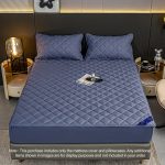 2-SOGA 2X Blue 153cm Wide Cross-Hatch Mattress Cover Thick Quilted Stretchable Bed Spread Sheet Protector with Pillow Covers