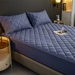 3-SOGA 2X Blue 183cm Wide Cross-Hatch Mattress Cover Thick Quilted Stretchable Bed Spread Sheet Protector with Pillow Covers