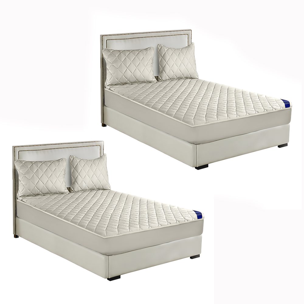 1-SOGA 2X White 138cm Wide Cross-Hatch Mattress Cover Thick Quilted Stretchable Bed Spread Sheet Protector with Pillow Covers