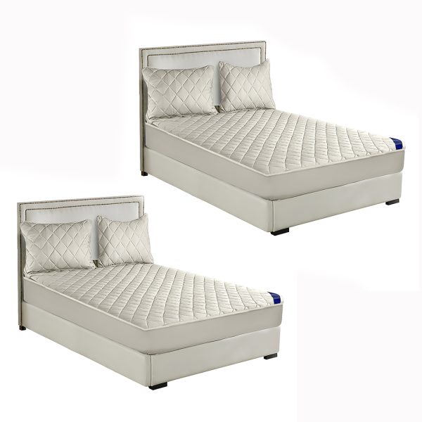 1-SOGA 2X White 138cm Wide Cross-Hatch Mattress Cover Thick Quilted Stretchable Bed Spread Sheet Protector with Pillow Covers