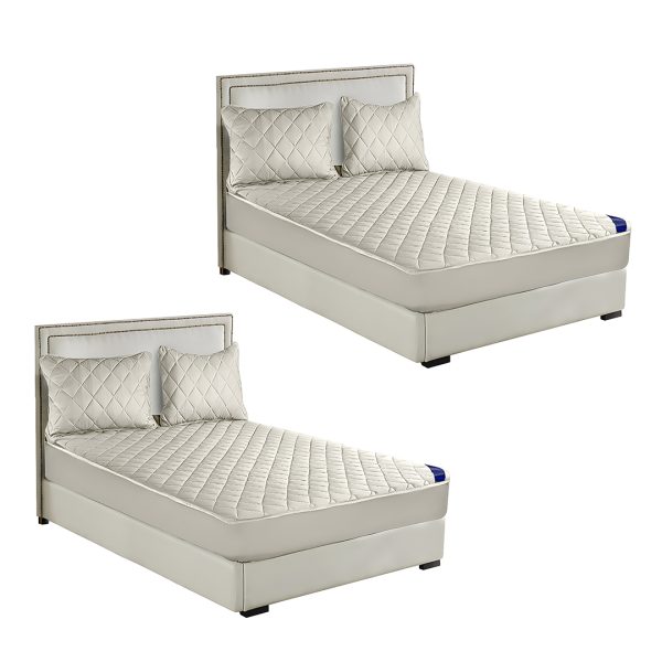 1-SOGA 2X White 153cm Wide Cross-Hatch Mattress Cover Thick Quilted Stretchable Bed Spread Sheet Protector with Pillow Covers