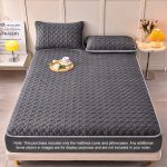 2-SOGA Grey 183cm Wide Mattress Cover Thick Quilted Fleece Stretchable Clover Design Bed Spread Sheet Protector with Pillow Covers