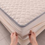 5-SOGA 2X Beige 153cm Wide Mattress Cover Thick Quilted Fleece Stretchable Clover Design Bed Spread Sheet Protector with Pillow Covers05