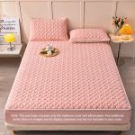 2-SOGA Pink 153cm Wide Mattress Cover Thick Quilted Fleece Stretchable Clover Design Bed Spread Sheet Protector with Pillow Covers