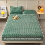 2-SOGA Green 183cm Wide Mattress Cover Thick Quilted Fleece Stretchable Clover Design Bed Spread Sheet Protector with Pillow Covers