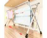 2-SOGA 1.6m Portable Standing Clothes Drying Rack Foldable Space-Saving Laundry Holder with Wheels