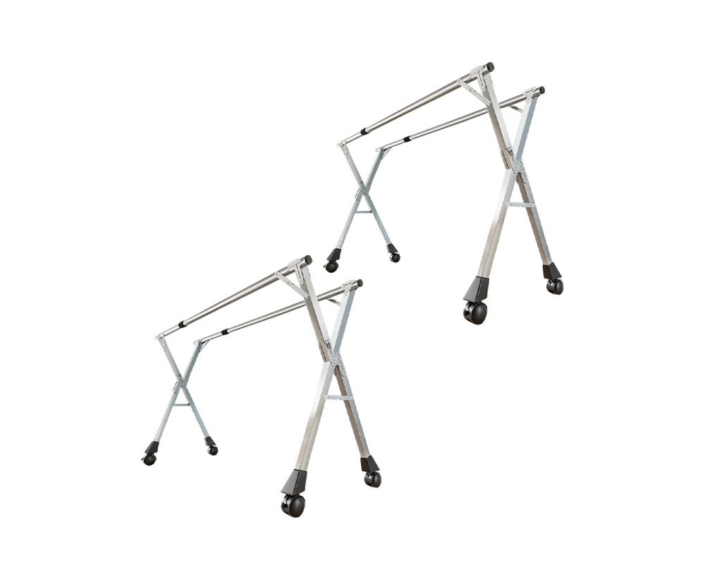 1-SOGA 2X 2.0m Portable Standing Clothes Drying Rack Foldable Space-Saving Laundry Holder with Wheels