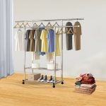 4-SOGA 200cm Stainless Steel Floor-Standing Clothes Rack - Durable and Space-Saving Laundry Organizer