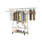 2-SOGA 2X 200cm Stainless Steel Floor-Standing Clothes Rack - Durable and Space-Saving Laundry Organizer