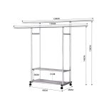 3-SOGA 2X 200cm Stainless Steel Floor-Standing Clothes Rack - Durable and Space-Saving Laundry Organizer