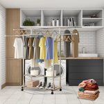 6-SOGA 2X 200cm Stainless Steel Floor-Standing Clothes Rack - Durable and Space-Saving Laundry Organizer