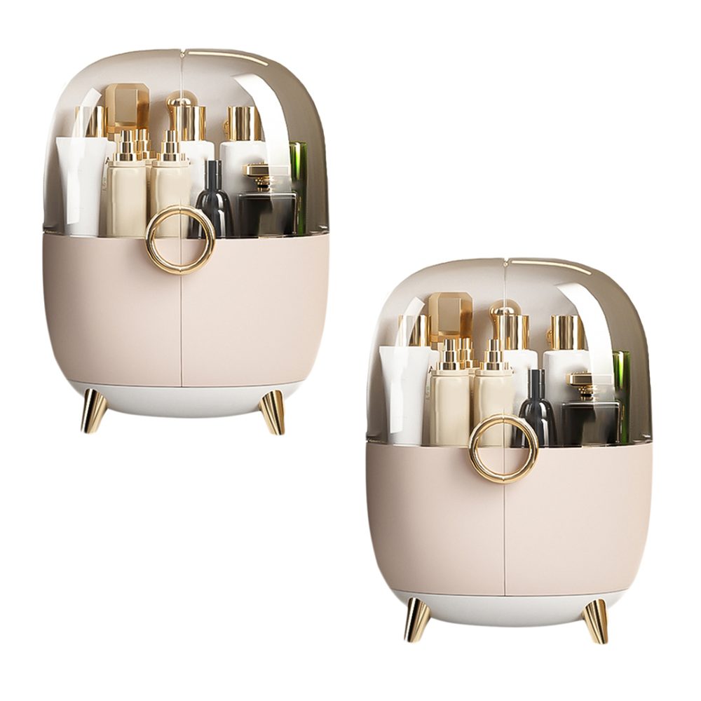 1-SOGA 2X Pink Transparent Countertop Makeup Organiser Cosmetic Storage Waterproof Dustproof Bathroom Skincare Holder with Lid
