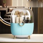 2-SOGA Blue Transparent Countertop Makeup Organiser Cosmetic Storage Waterproof Dustproof Bathroom Skincare Holder with Lid
