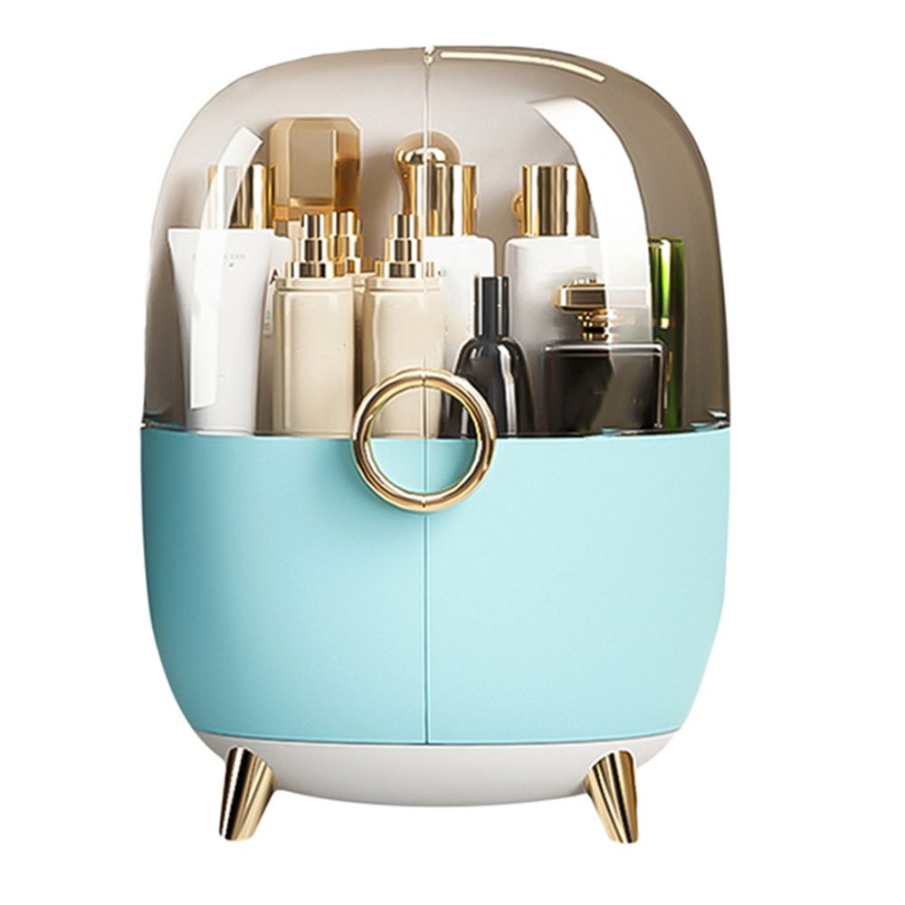 1-SOGA Blue Transparent Countertop Makeup Organiser Cosmetic Storage Waterproof Dustproof Bathroom Skincare Holder with Lid