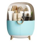 1-SOGA Blue Transparent Countertop Makeup Organiser Cosmetic Storage Waterproof Dustproof Bathroom Skincare Holder with Lid
