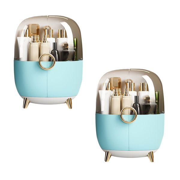 1-SOGA 2X Blue Transparent Countertop Makeup Organiser Cosmetic Storage Waterproof Dustproof Bathroom Skincare Holder with Lid