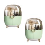 1-SOGA 2X Green Transparent Countertop Makeup Organiser Cosmetic Storage Waterproof Dustproof Bathroom Skincare Holder with Lid