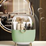 3-SOGA 2X Green Transparent Countertop Makeup Organiser Cosmetic Storage Waterproof Dustproof Bathroom Skincare Holder with Lid