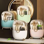5-SOGA 2X Green Transparent Countertop Makeup Organiser Cosmetic Storage Waterproof Dustproof Bathroom Skincare Holder with Lid