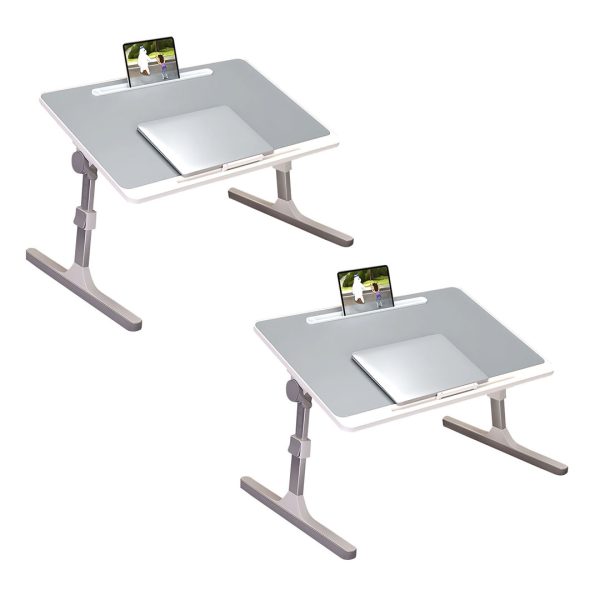 1-SOGA 2X 60X40cm Grey Small Laptop Bed Portable Foldable Study Table Adjustable