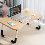 3-SOGA 2X Walnut Portable Bed Table Adjustable Foldable Bed Sofa Study Table Laptop Mini Desk with Notebook Stand Card Slot Holder Home Decor