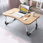 4-SOGA 2X Walnut Portable Bed Table Adjustable Foldable Bed Sofa Study Table Laptop Mini Desk with Notebook Stand Card Slot Holder Home Decor