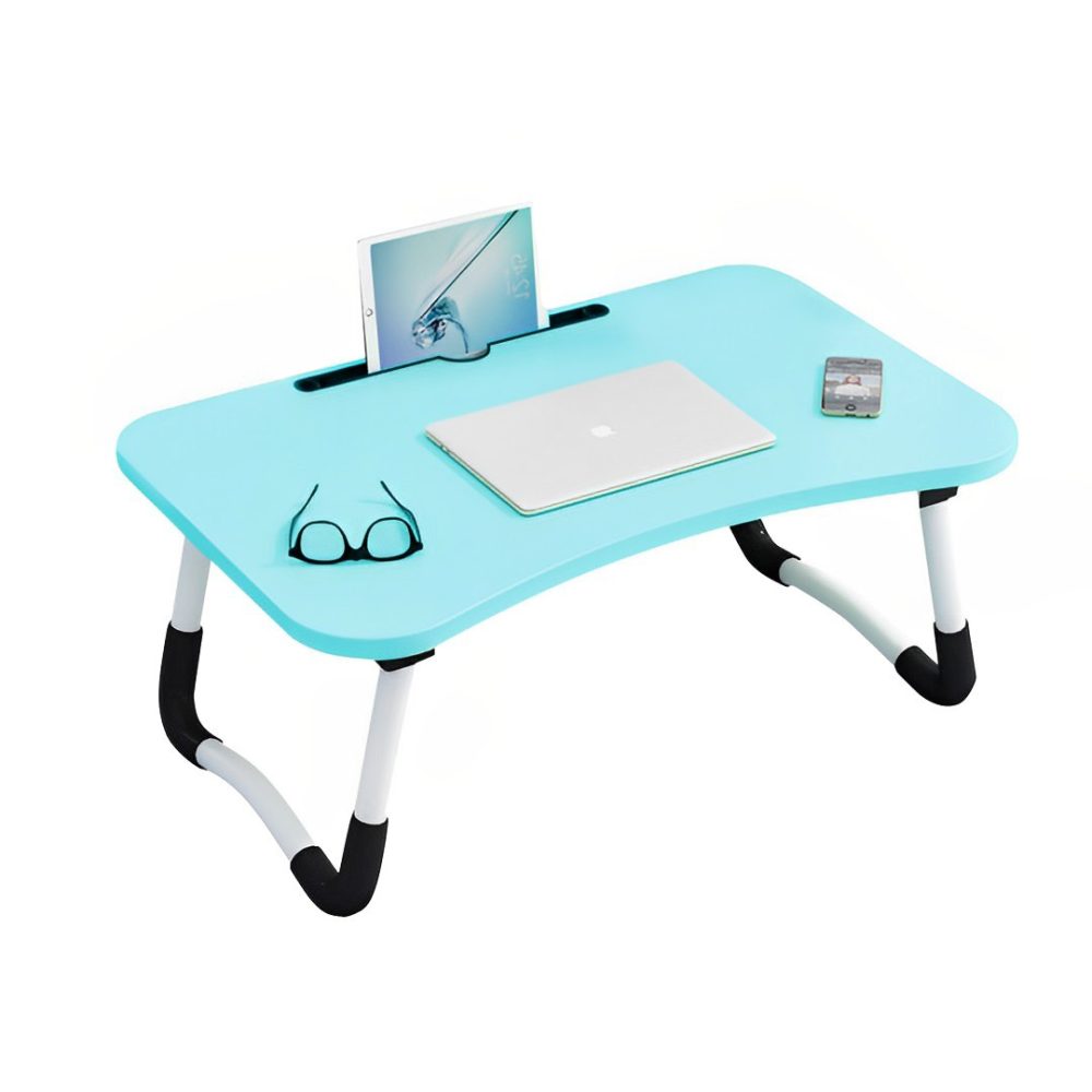 1-SOGA Blue Portable Bed Table Adjustable Foldable Bed Sofa Study Table Laptop Mini Desk with Notebook Stand Card Slot Holder Home Decor
