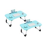 1-SOGA 2X Blue Portable Bed Table Adjustable Foldable Bed Sofa Study Table Laptop Mini Desk with Notebook Stand Card Slot Holder Home Decor