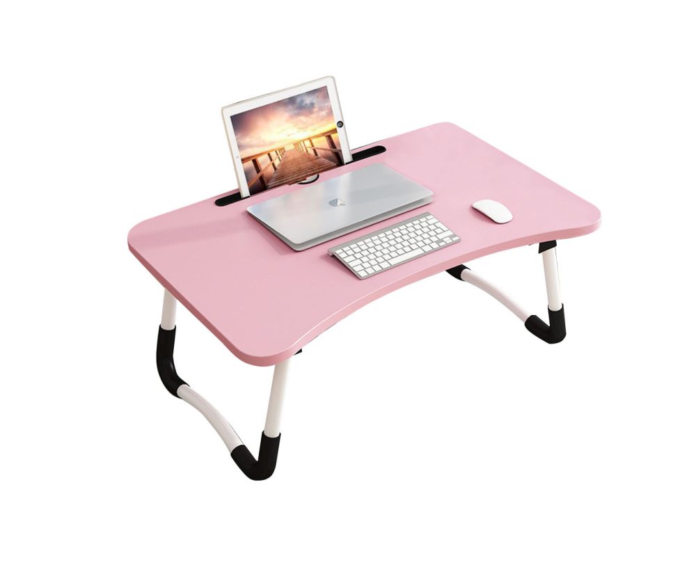 1-SOGA Pink Portable Bed Table Adjustable Foldable Bed Sofa Study Table Laptop Mini Desk with Notebook Stand Card Slot Holder Home Decor
