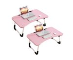 1-SOGA 2X Pink Portable Bed Table Adjustable Foldable Bed Sofa Study Table Laptop Mini Desk with Notebook Stand Card Slot Holder Home Decor