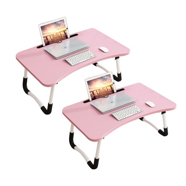 1-SOGA 2X Pink Portable Bed Table Adjustable Foldable Bed Sofa Study Table Laptop Mini Desk with Notebook Stand Card Slot Holder Home Decor