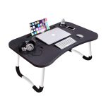 1-SOGA Black Portable Bed Table Adjustable Foldable Bed Sofa Study Table Laptop Mini Desk with Notebook Stand Cup Slot Home Decor