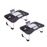 1-SOGA 2X Black Portable Bed Table Adjustable Foldable Bed Sofa Study Table Laptop Mini Desk with Notebook Stand Cup Slot Home Decor