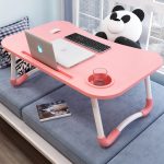 2-SOGA Pink Portable Bed Table Adjustable Folding Mini Desk Notebook Stand Card Slot Holder with Cup-Holder Home Decor