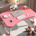 3-SOGA Pink Portable Bed Table Adjustable Folding Mini Desk Notebook Stand Card Slot Holder with Cup-Holder Home Decor
