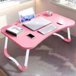 4-SOGA Pink Portable Bed Table Adjustable Folding Mini Desk Notebook Stand Card Slot Holder with Cup-Holder Home Decor