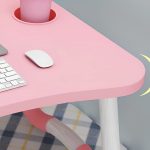 5-SOGA Pink Portable Bed Table Adjustable Folding Mini Desk Notebook Stand Card Slot Holder with Cup-Holder Home Decor
