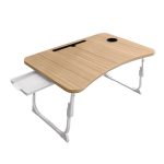 1-SOGA Oak Portable Bed Table Adjustable Folding Mini Desk Stand With Cup-Holder Home Decor
