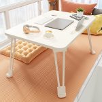 3-SOGA White Portable Bed Table Adjustable Folding Mini Desk With Cup-Holder Home Decor