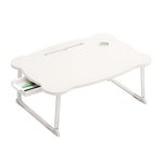 1-SOGA White Portable Bed Table Adjustable Folding Mini Desk With Mini Drawer and Cup-Holder Home Decor