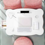 4-SOGA White Portable Bed Table Adjustable Folding Mini Desk With Mini Drawer and Cup-Holder Home Decor