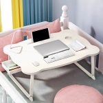 3-SOGA 2X White Portable Bed Table Adjustable Folding Mini Desk With Mini Drawer and Cup-Holder Home Decor