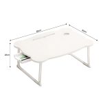 7-SOGA 2X White Portable Bed Table Adjustable Folding Mini Desk With Mini Drawer and Cup-Holder Home Decor