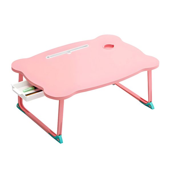 1-SOGA Pink Portable Bed Table Adjustable Folding Mini Desk With Mini Drawer and Cup-Holder Home Decor