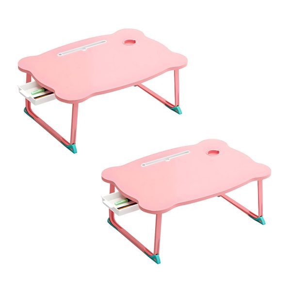 1-SOGA 2X Pink Portable Bed Table Adjustable Folding Mini Desk With Mini Drawer and Cup-Holder Home Decor