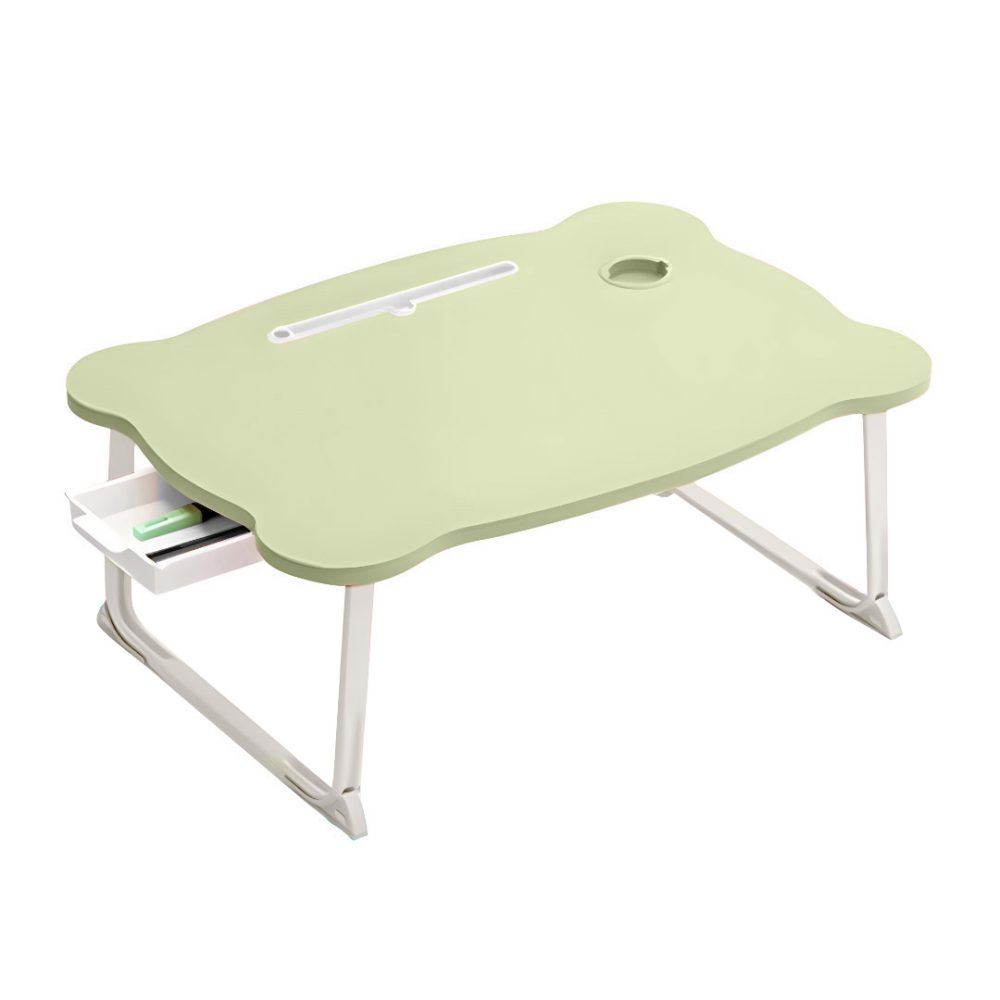 1-SOGA Green Portable Bed Table Adjustable Folding Mini Desk With Mini Drawer and Cup-Holder Home Decor